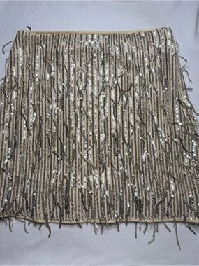 Guess Sequin Fringe Mini Skirt in Champagne Beige
